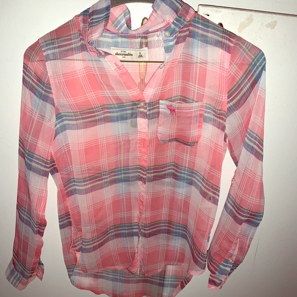 Abercrombie & Fitch Tops - Abercrombie and Fitch- Plaid Pink Sheer Top